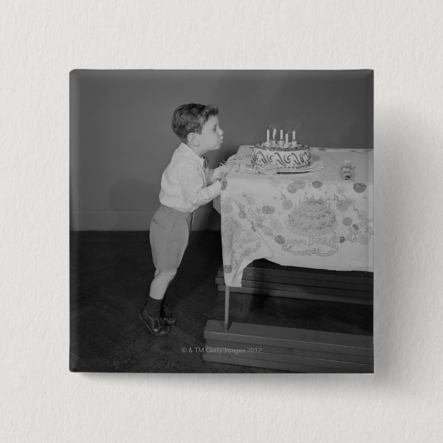 Boy Blowing Out Candles 2 Inch Square Button (Front)