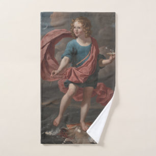 “Boy Blowing Soap Bubbles” art hand towel