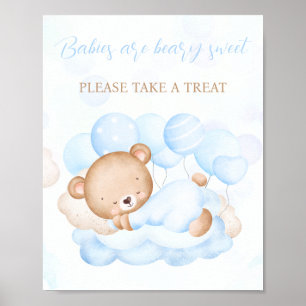 Boy Blue Bear Baby Shower Favour Sign