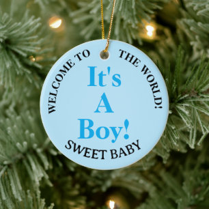 Boy Blue Birth Stats Welcome to the World Ceramic Ornament