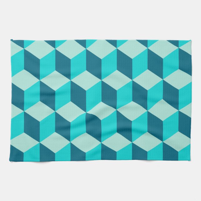 Boy Blue Building Blocks Seamless Pattern Kitchen Towel (Horizontal)