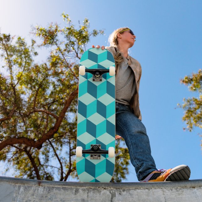 Boy Blue Building Blocks Seamless Pattern Skateboard (Outdoor 1)