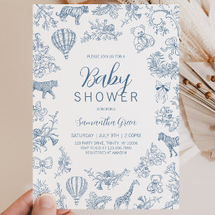Boy Blue Chinoiserie Safari Baby Shower Invitation