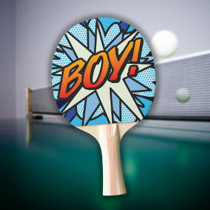 Boy Blue Cool Modern Fun Comic Book Ping Pong Paddle