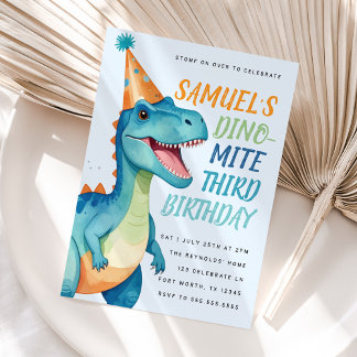 Boy Blue Dinosaur Birthday Party Invitation