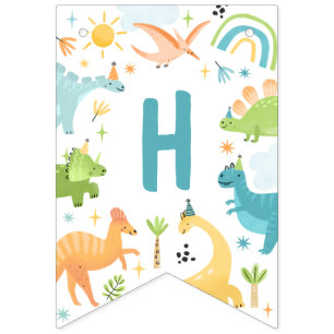 Boy Blue Dinosaur Birthday Party Party  Bunting Flags