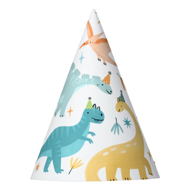 Boy Blue Dinosaur Birthday Party  Party Hat (Front)