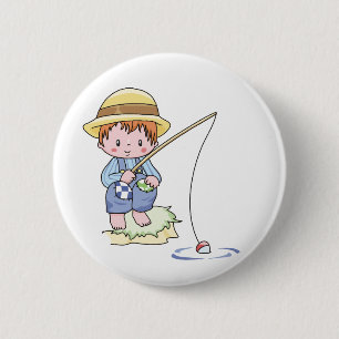 Boy Blue Fishing 2 Inch Round Button