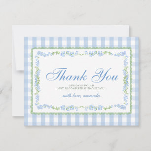 Boy Blue Floral Grandmillenial Baby Shower Gingham Thank You Card