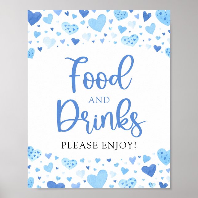 Boy Blue Hearts Valentine Food and Drinks Sign (Front)