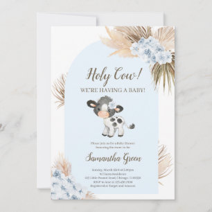 Boy Blue Holy Cow Baby shower Invitation