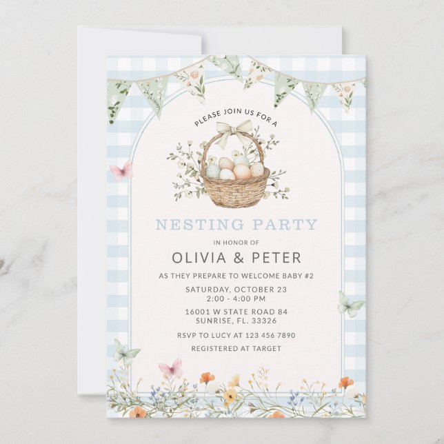 Boy Blue Nesting Party Prep the Nest Baby shower Invitation (Front)