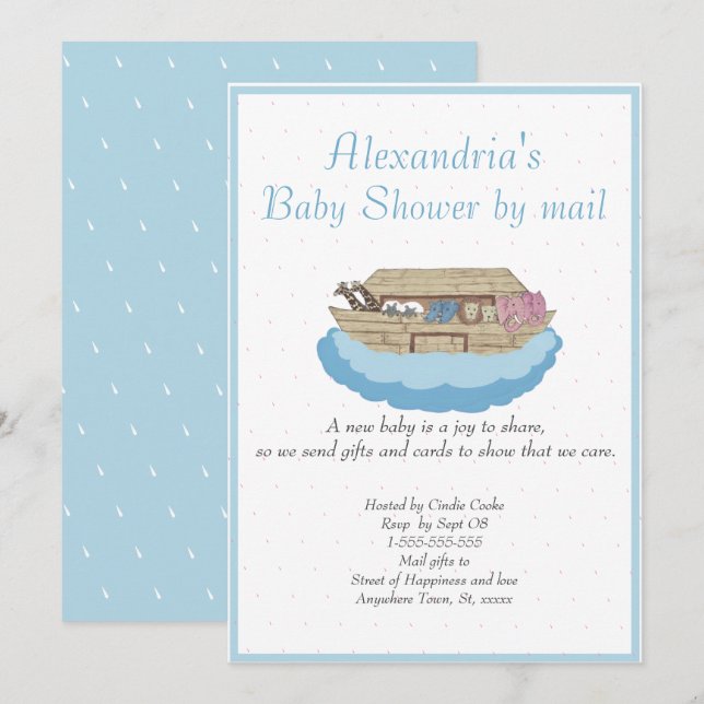 Boy Blue Noah Ark Baby shower par mail Invitation (Devant / Derrière)