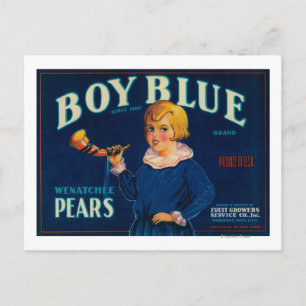 Boy Blue Pear Crate Label Postcard