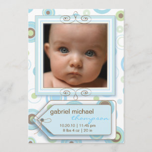 Boy Blue Polka Dot & Stripes Baby Announcement