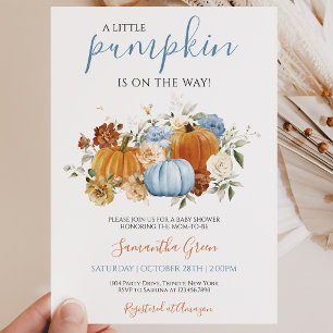 Boy Blue Pumpkin Baby Shower Invitation