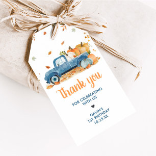 Boy Blue Pumpkin Truck Fall Birthday Favour Tags
