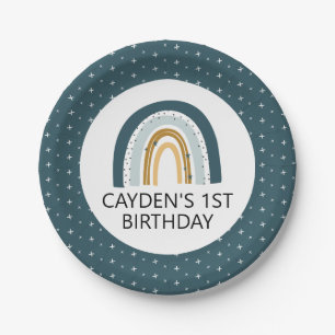 Boy Blue Rainbow Birthday Party Plates