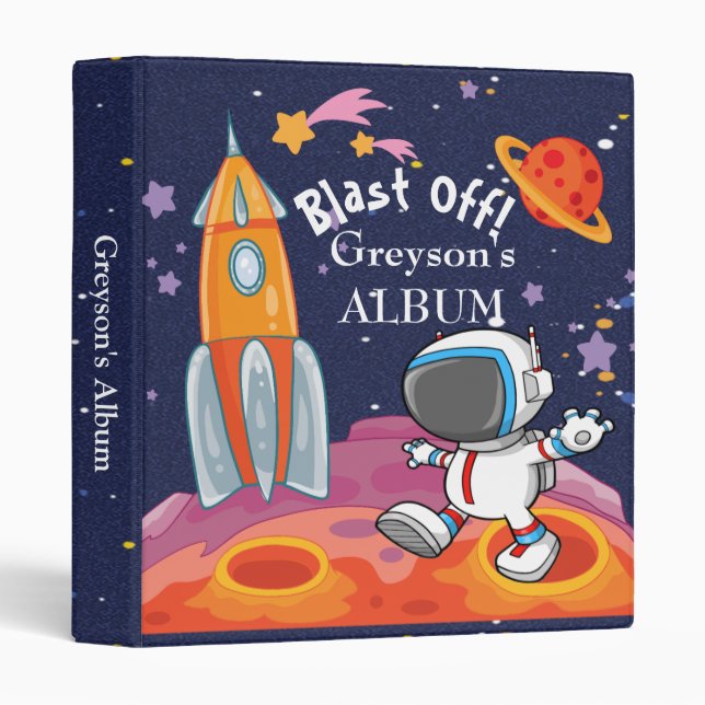 Boy Blue Rocket Ship Photo Album Binder (Front/Spine)