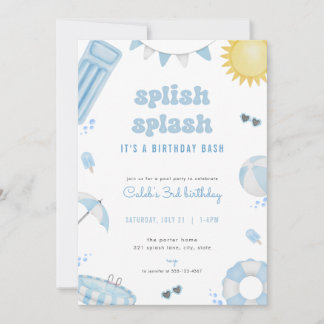 Boy Blue Summer Pool Party Birthday Invitation