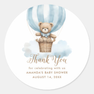 Boy Blue Teddy Bear Moon Baby Shower Favour Classic Round Sticker