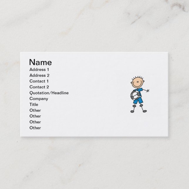 Boy Blue Uniform Stick Figure Soccer Player Gifts Business Card (Front)