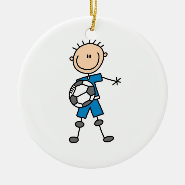 Boy Blue Uniform Stick Figure Soccer Player Gifts Ceramic Ornament (Front)