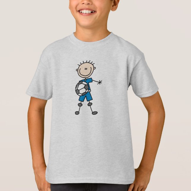 Boy Blue Uniform Stick Figure Soccer Player Gifts T-Shirt (Front)