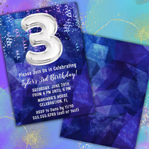 Boy Blue White 3rd Birthday Invitation