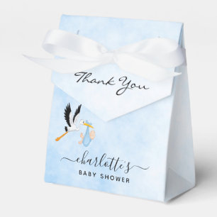 Boy blue white stork animal baby shower favor box