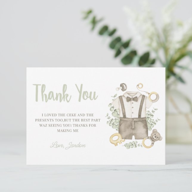 Boy Boho Baby Shower Thank You Card (Standing Front)