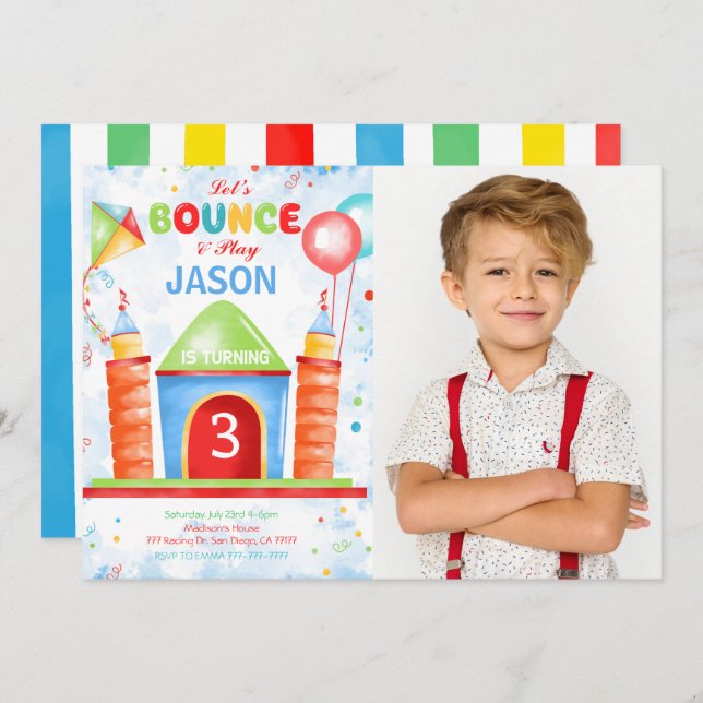 Boy Bounce Birthday Photo Invitation (Front/Back)
