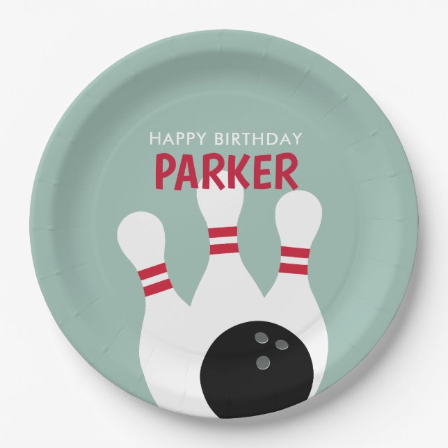 Boy Bowling Birthday Party  Paper Plate (Front)