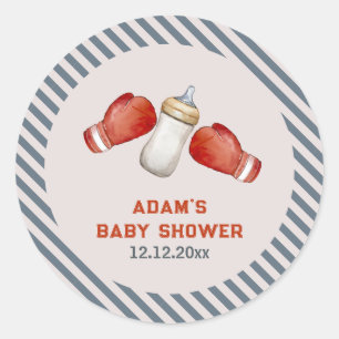 Boy Boxing Little Champion Baby Shower Classic Round Sticker