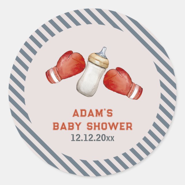 Boy Boxing Little Champion Baby Shower Classic Round Sticker (Front)
