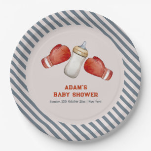 Boy Boxing Little Champion Baby Shower Paper Plate