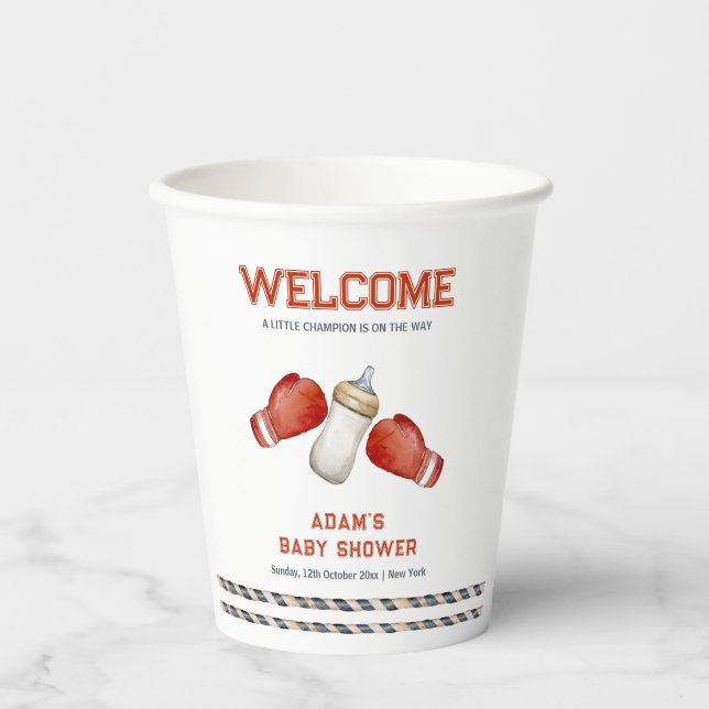 Boy Boxing Little Champion Baby Shower Welcome Paper Cups (Front)