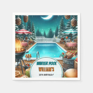 boy bruh Barbeque Winter Pool Party 13th birthday Napkin