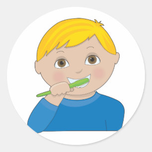 Boy Brushing Teeth Classic Round Sticker