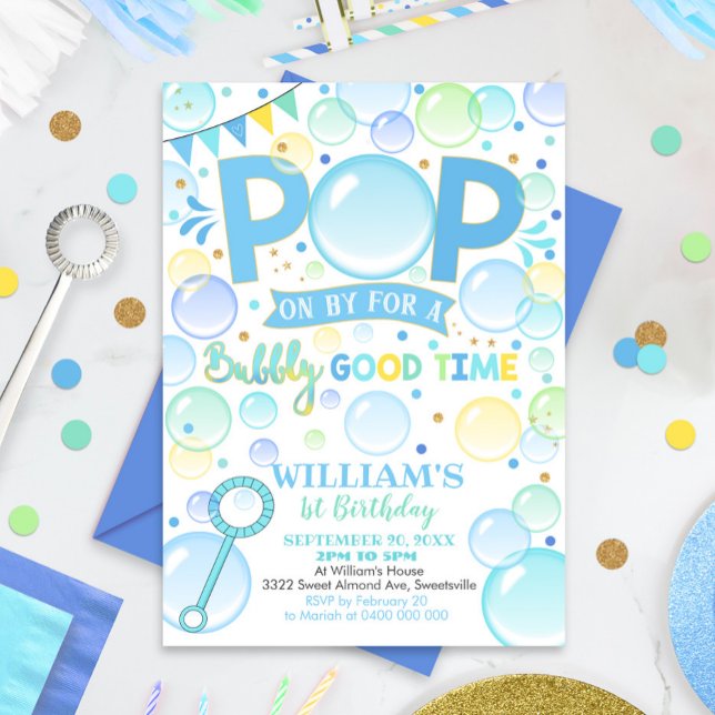 Boy Bubbles Birthday Invitation Pop Birthday (Creator Uploaded)
