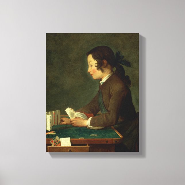 Boy Building a Castle of Cards (oil on canvas) Canvas Print (Front)