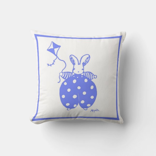 boy bunny birthday pillow (Front)
