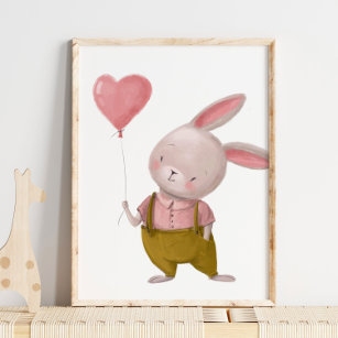 Boy Bunny Heart Balloon   Bunny Wall Print 