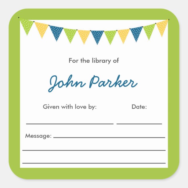 Boy Bunting Baby Shower book stickers (Front)