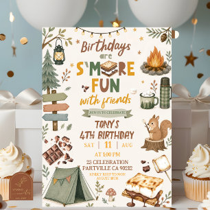 Boy Camping S'mores fun with friends Birthday Invi Invitation