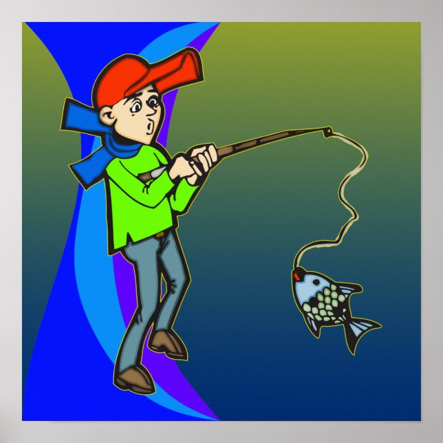 Boy Catching A Fish Poster (Front)