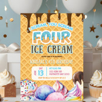 Boy Chocolate Drip Waffle Ice Cream 4th Birthday