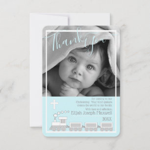 Boy Choo Choo Christening Baptism Photo Thank You Card