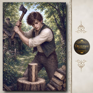 Boy Chopping Firewood with Axe Tissue Paper