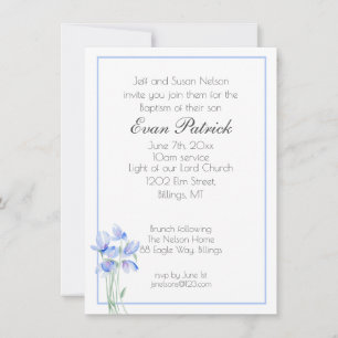 Boy Christening Baptism Blue Wildflower Announcement